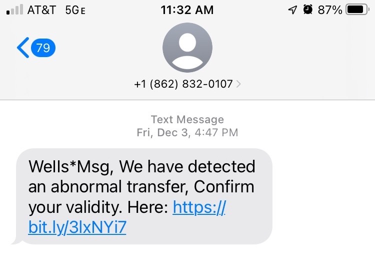 Screenshot of smishing