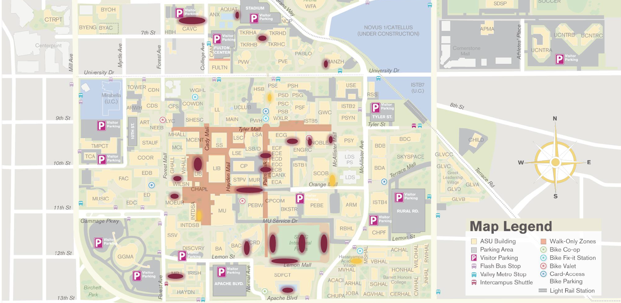 ASU Map with wifi locations outside highlighted ASU Map with wifi locations outside highlighted