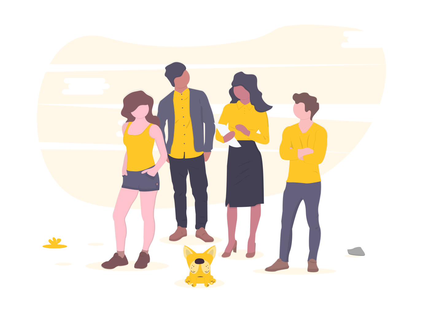 four people standing together